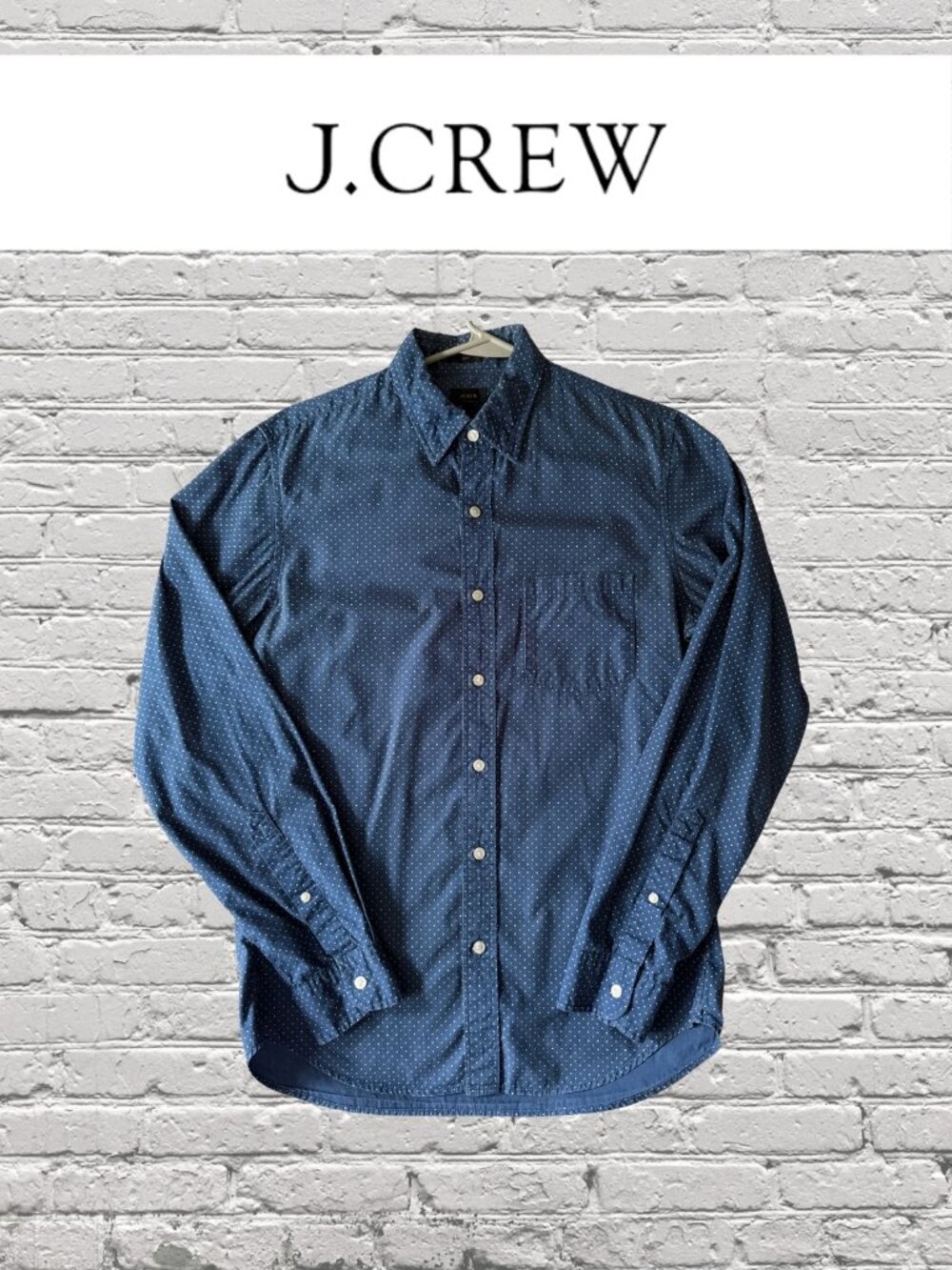 J.Crew Men's Small Blue White Polka Dot Long Sleeve Button Up Shirt